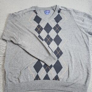 Champions Tour Sweater Mens XL Gray Argyle V Neck Golf Knit Pullover Cotton